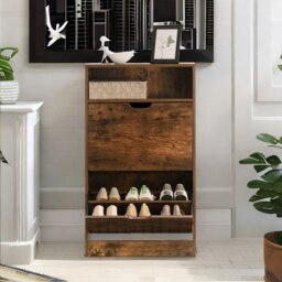 Rackhams 2 Drawer Shoe Storage Cabinet With Shelf Rustic Brown - thumbnail 3
