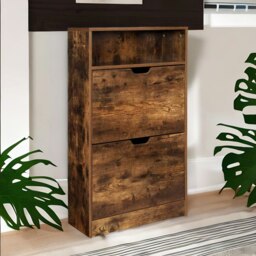 Rackhams 2 Drawer Shoe Storage Cabinet With Shelf Rustic Brown - thumbnail 6