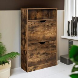Rackhams 2 Drawer Shoe Storage Cabinet With Shelf Rustic Brown - thumbnail 5