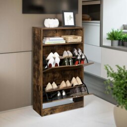 Rackhams 2 Drawer Shoe Storage Cabinet With Shelf Rustic Brown - thumbnail 2