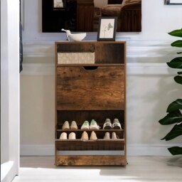 Rackhams 2 Drawer Shoe Storage Cabinet With Shelf Rustic Brown - thumbnail 1
