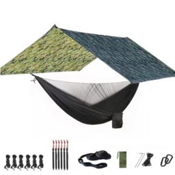 Rackhams Portable Hammock with Canopy & Bug Net - Camouflage and black