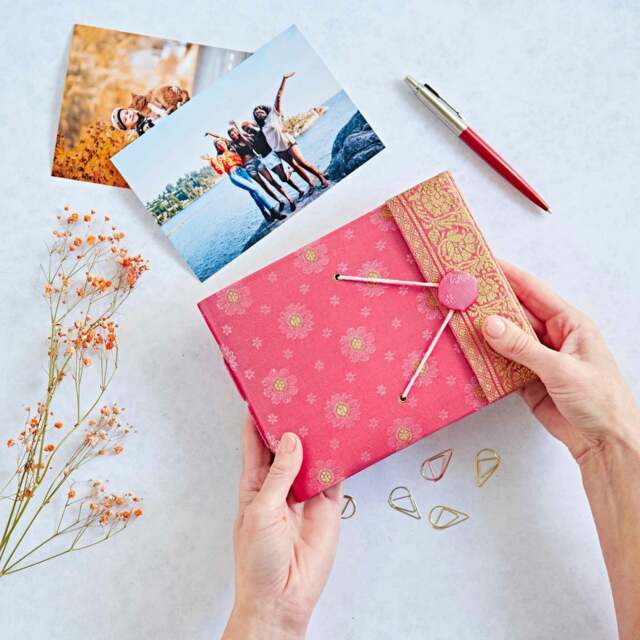 Rackhams Small Sari Fabric Photo Album - Pink - image 1
