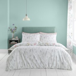Rackhams Emilia Floral Reversible Duvet Cover Set - White / Green - King - thumbnail 2