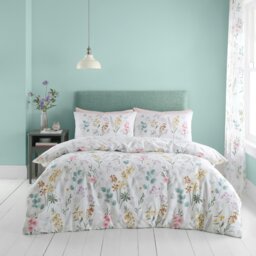 Rackhams Emilia Floral Reversible Duvet Cover Set - White / Green - King - thumbnail 1