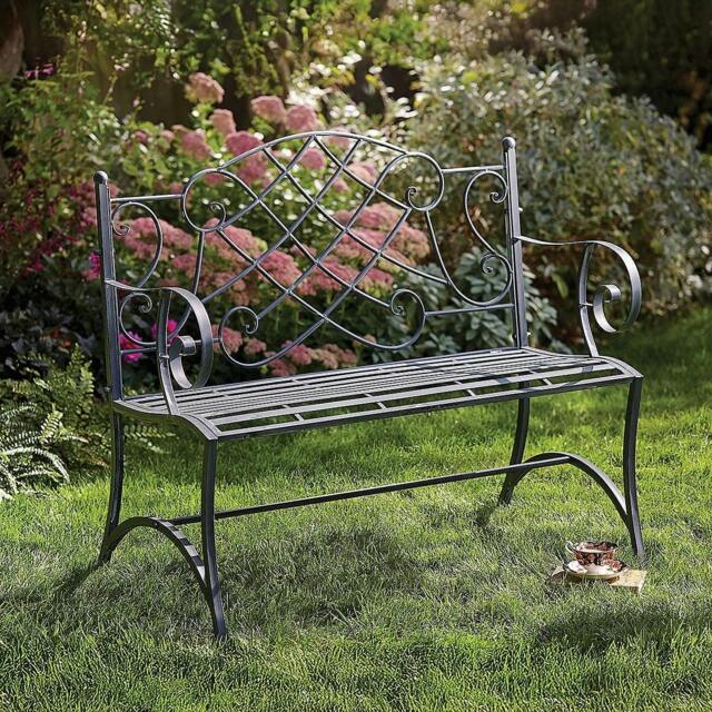 Rackhams Garden Bench, Steel Bronze-Tone, Gothic Lattice Back, Decor