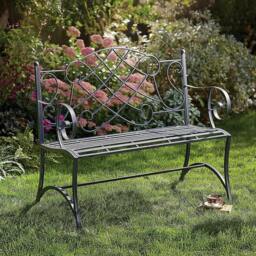 Rackhams Garden Bench, Steel Bronze-Tone, Gothic Lattice Back, Decor