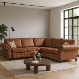 Rackhams Oakland 5 Seater Leather Corner Sofa Chesterfield Style - Charcoal - thumbnail 2