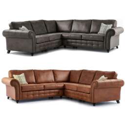 Rackhams Oakland 5 Seater Leather Corner Sofa Chesterfield Style - Charcoal - thumbnail 3