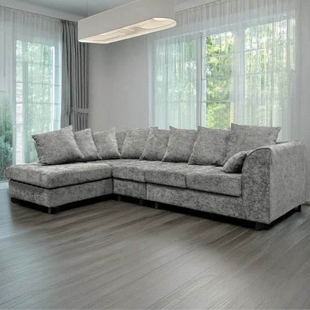 Rackhams Monaco Chenille Fabric 5 Seater L Shaped Corner Sofa - Light Grey - Left Hand Facing - image 1
