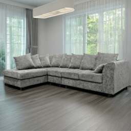 Rackhams Monaco Chenille Fabric 5 Seater L Shaped Corner Sofa - Light Grey - Left Hand Facing