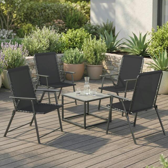 Rackhams Folding Garden Chairs, Outdoor Chairs Set - Black - 4 - image 1