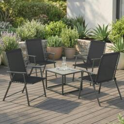Rackhams Folding Garden Chairs, Outdoor Chairs Set - Black - 4 - thumbnail 1