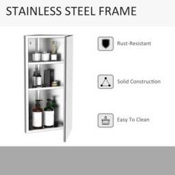 Rackhams Stainless Steel Wall mounted Bathroom Corner Mirror Storage Cabinet Single Door 300mm (W) - thumbnail 6