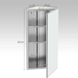 Rackhams Stainless Steel Wall mounted Bathroom Corner Mirror Storage Cabinet Single Door 300mm (W) - thumbnail 3