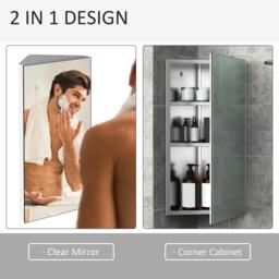 Rackhams Stainless Steel Wall mounted Bathroom Corner Mirror Storage Cabinet Single Door 300mm (W) - thumbnail 5