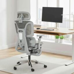 Rackhams Ergonomic Office Chair, Mesh Desk Chair with Lumbar Support, Footrest - Yes - 67W x 71D x 133H cm - Grey - thumbnail 1