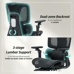 Rackhams Ergonomic Office Chair, Mesh Desk Chair with Lumbar Support, Footrest - Yes - 67W x 71D x 133H cm - Grey - thumbnail 6