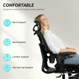 Rackhams Ergonomic Office Chair, Mesh Desk Chair with Lumbar Support, Footrest - Yes - 67W x 71D x 133H cm - Grey - thumbnail 5
