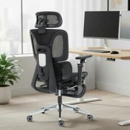 Rackhams Ergonomic Office Chair, Mesh Desk Chair with Lumbar Support, Footrest - Yes - 67W x 71D x 133H cm - Grey - thumbnail 2