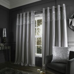 Rackhams Glitzy Sequin Lined Eyelet Curtains - 90x90 Inch - Grey - thumbnail 2