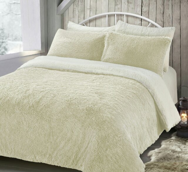 Rackhams Alaska Shaggy Faux Fur Fluffy and Warm Fleece Duvet Cover Set - Cream - Single - image 1
