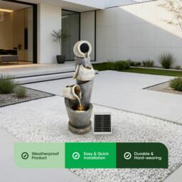 Rackhams Solar Water Feature – 3 Tier Cascading Jar Fountain with LED Lights & Battery Backup - thumbnail 3