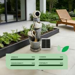 Rackhams Solar Water Feature – 3 Tier Cascading Jar Fountain with LED Lights & Battery Backup - thumbnail 6