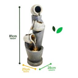 Rackhams Solar Water Feature – 3 Tier Cascading Jar Fountain with LED Lights & Battery Backup - thumbnail 2