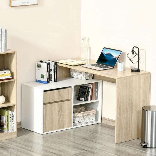 Rackhams L-Shaped Corner Computer Desk Study Table w/ Storage Shelf Drawer Office - image 1
