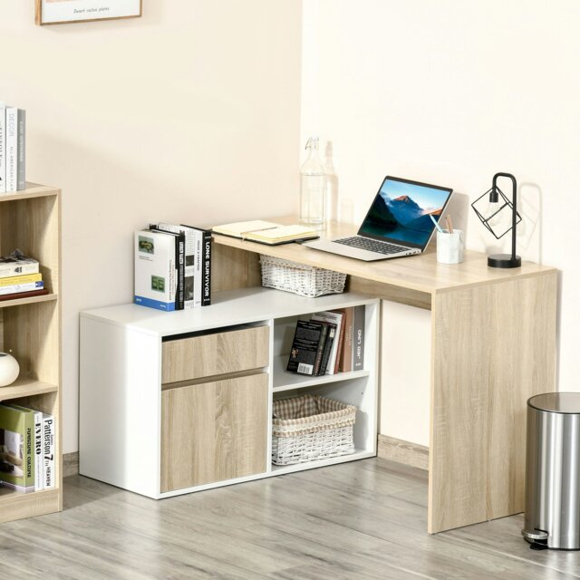 Rackhams L-Shaped Corner Computer Desk Study Table w/ Storage Shelf Drawer Office - image 1