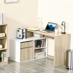 Rackhams L-Shaped Corner Computer Desk Study Table w/ Storage Shelf Drawer Office