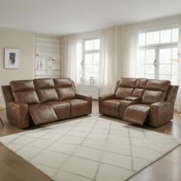 Rackhams Barcino Leather Look Electric Reclining Sofa Suite 3 + 2 USB Charging - Grey - thumbnail 2