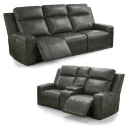 Rackhams Barcino Leather Look Electric Reclining Sofa Suite 3 + 2 USB Charging - Grey - thumbnail 1