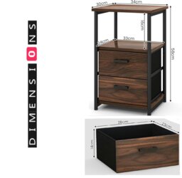 Rackhams Industrial Metal Frame Nightstand with Wooden Top and 2 Folding Drawers - thumbnail 2