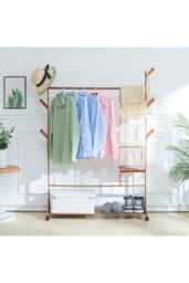 Rackhams Bamboo Clothes Rack with Bottom Shelf Shoe Clothing Storage Organizer - Brown - thumbnail 4
