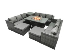 Rackhams Rattan Garden Furniture Fire Pit Set Outdoor 10 Seater Patio Dining Sets with Glass Top Dining Table Side Tables - thumbnail 2