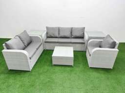 Rackhams 6 Seater Outdoor Rattan Furniture Sofa Set with Square Coffee Table Reclining Chair Loveseat Sofa 3 Seater Sofa 2 Side Table Light Grey - thumbnail 1