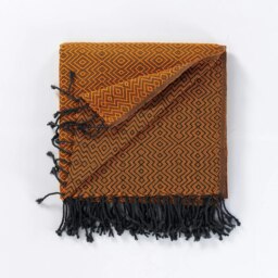 Rackhams Rumeli Cotton Throw Blanket, HAND-LOOMED - Marigold Orange on Grey - thumbnail 1