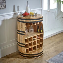 Rackhams Valor Solid Dark Mango Wood Barrel Wine Sideboard - Lacquered - Wood - 1 - thumbnail 3