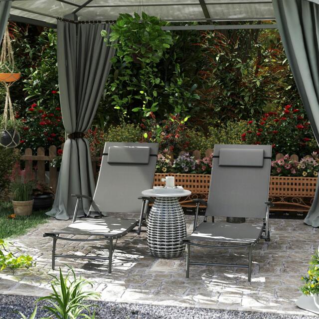 Rackhams Set of 2 Garden Sun Loungers, Folding Chaise Lounge Chairs, Black - image 1