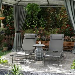 Rackhams Set of 2 Garden Sun Loungers, Folding Chaise Lounge Chairs, Black - thumbnail 1