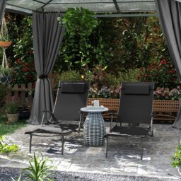 Rackhams Set of 2 Garden Sun Loungers, Folding Chaise Lounge Chairs, Black - thumbnail 3