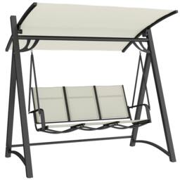 Rackhams 3 Seater Swing Chair, Garden Swing Bench with Adjustable Canopy - Cream White - Garden Swing Chair - 188W x 130D x 183H cm - thumbnail 2