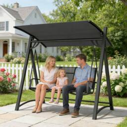 Rackhams 3 Seater Swing Chair, Garden Swing Bench with Adjustable Canopy - Cream White - Garden Swing Chair - 188W x 130D x 183H cm - thumbnail 6