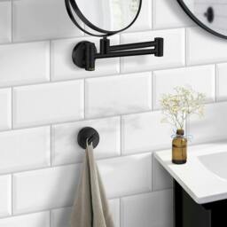 Rackhams Single Matt Black Towel Hook (48mm) Wall Mounted Bathroom Storage Round Robe Hooks Clothes Hanger Coat Peg - thumbnail 2