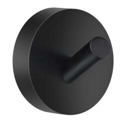 Rackhams Single Matt Black Towel Hook (48mm) Wall Mounted Bathroom Storage Round Robe Hooks Clothes Hanger Coat Peg