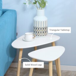 Rackhams Side Table Set of 2, Modern End Coffee Bedside Tables White Natural - thumbnail 4
