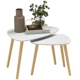 Rackhams Side Table Set of 2, Modern End Coffee Bedside Tables White Natural - thumbnail 6