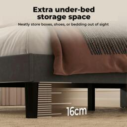 Rackhams Double Upholstered Bed Frame Linen Fabric Modern Soft Scalloped Headboard - thumbnail 4
